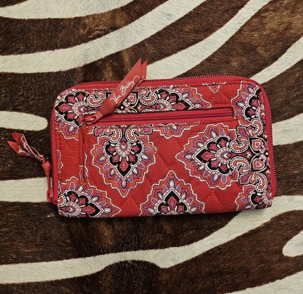 Vera Bradley Mesa Red Zip Around Wallet Paisley Retired 2006